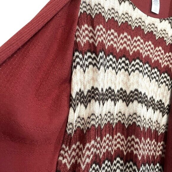 Alfred Dunner Petite Rust Cardigan Chevron Patterned Zig Zag Open Knitwear PL - Picture 7 of 16